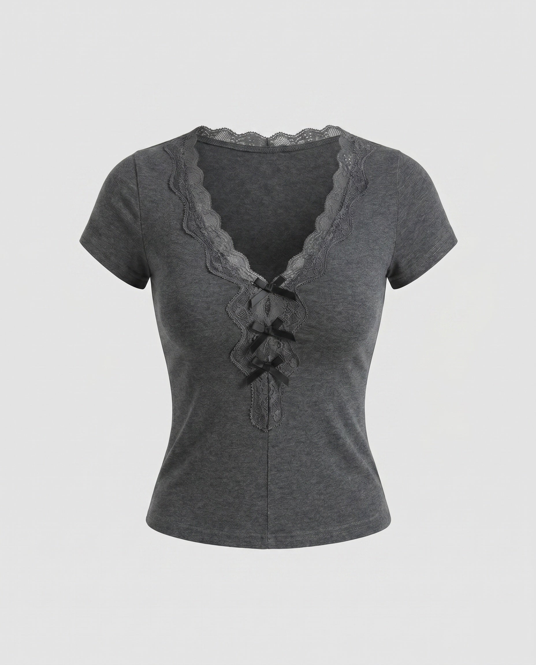 Women's Lace Top with Romantic Ruffle Details and Deep V-Neck