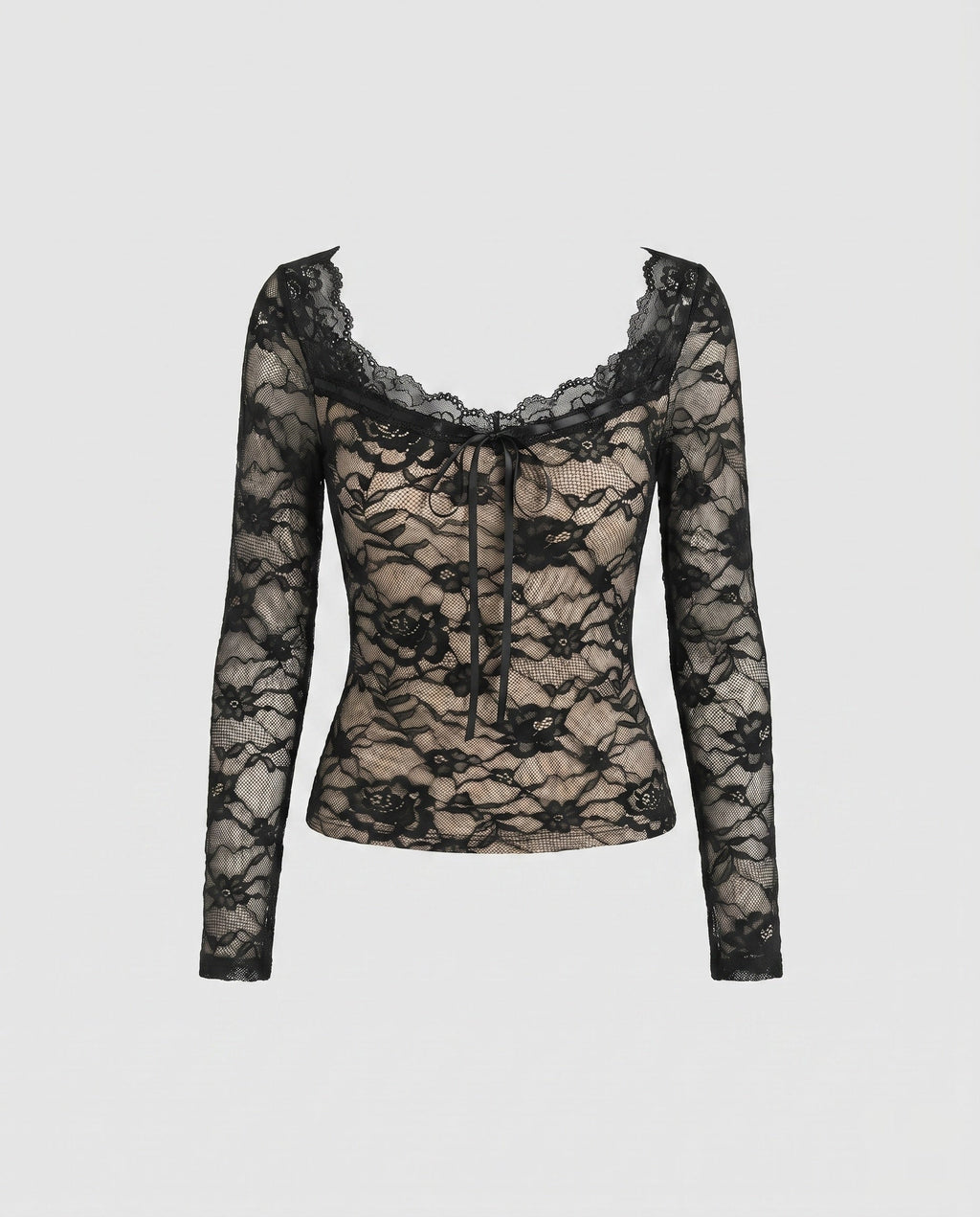 Women's Lace Top with Deep V-Neckline and Lacing Detail