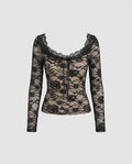 Women's Lace Top with Deep V-Neckline and Lacing Detail