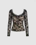 Women's Lace Top with Deep V-Neckline and Lacing Detail