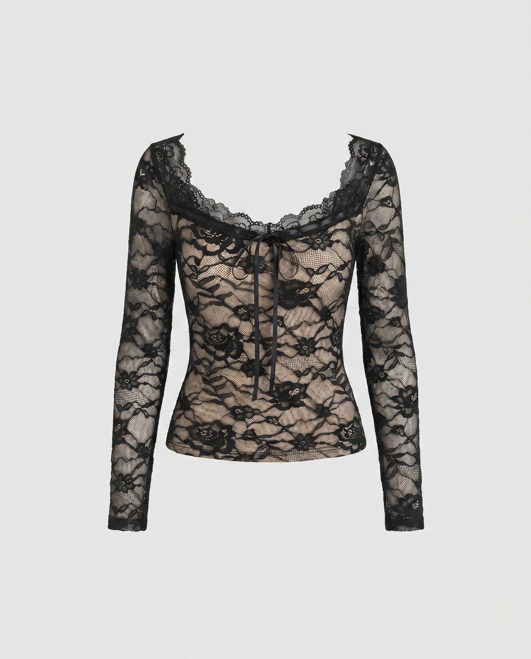 Women's Lace Top with Deep V-Neckline and Lacing Detail
