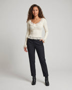Women's Lace Top with Delicate Ruffle Details - Front View