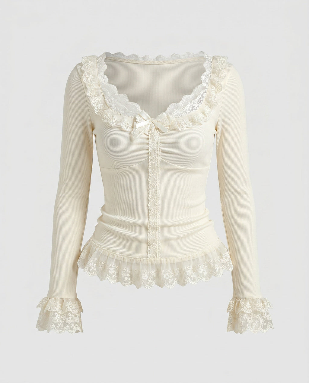 Women's Lace Top with Delicate Ruffle Details
