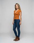 Women's Knit Top with Nostalgic Lace Insert and Adjustable Drawstring - Front View