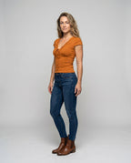 Women's Knit Top with Nostalgic Lace Insert and Adjustable Drawstring - Front View