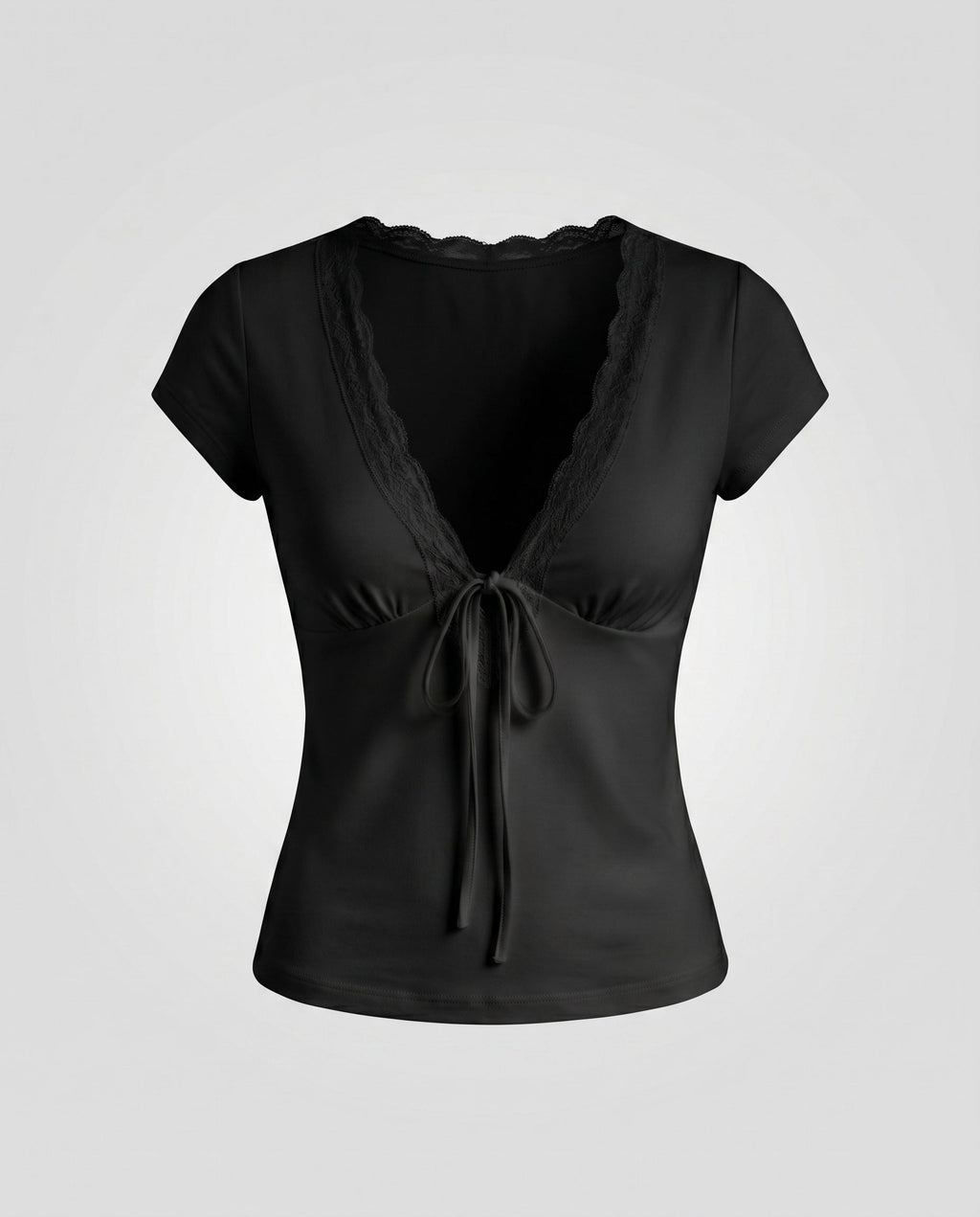 Women's Knit Top with Nostalgic Lace Insert and Adjustable Drawstring