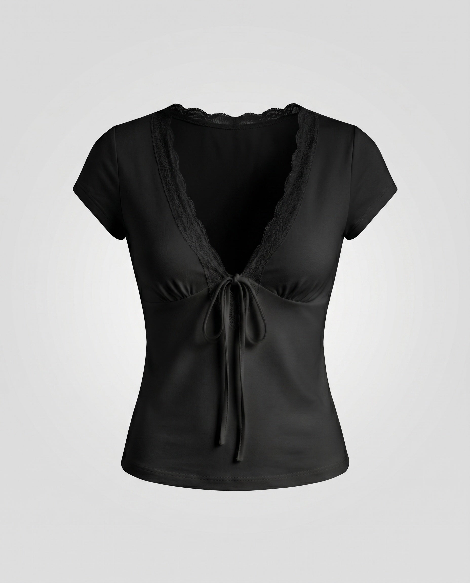 Women's Knit Top with Nostalgic Lace Insert and Adjustable Drawstring