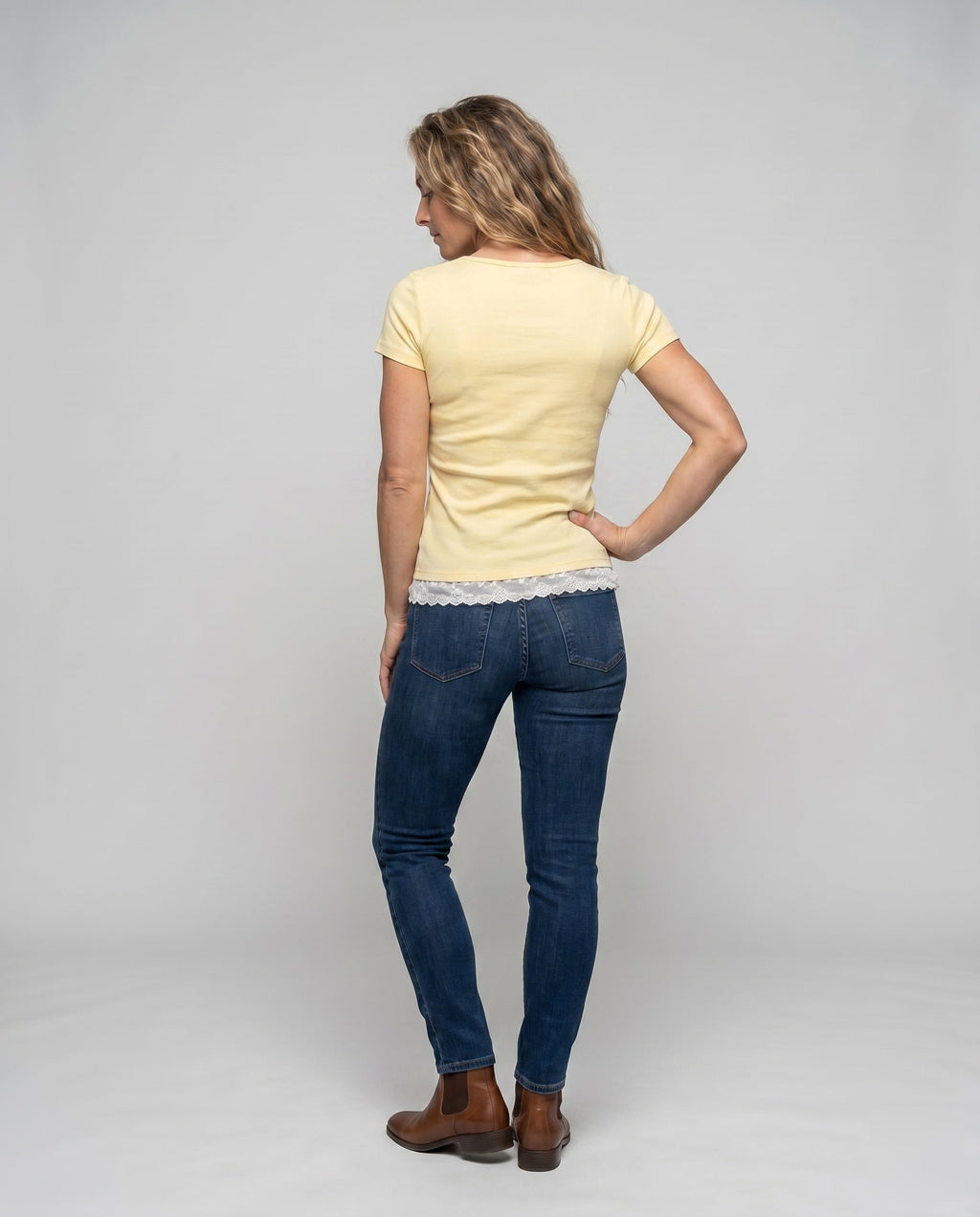 Women's T-Shirt with Decorative Bow and Lace Underlay - Back View