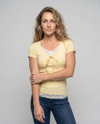 Women's T-Shirt with Decorative Bow and Lace Underlay - Upper Body View