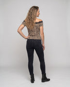 Women's T-Shirt with Elegant Lace Trim and Trendy Leopard Print - Back View