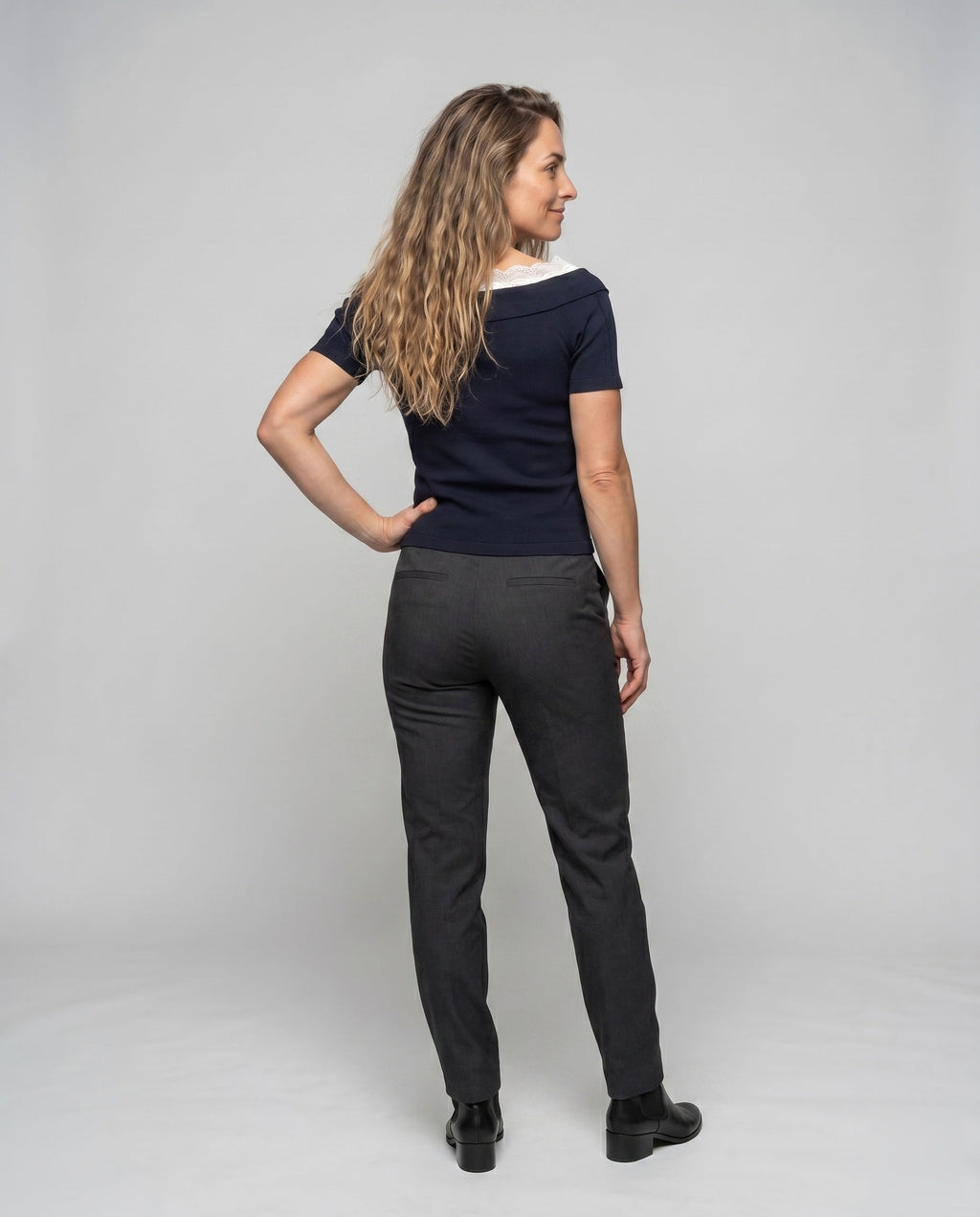 Women's T-Shirt with Feminine Lace Embellishment and Decorative Bow - Back View