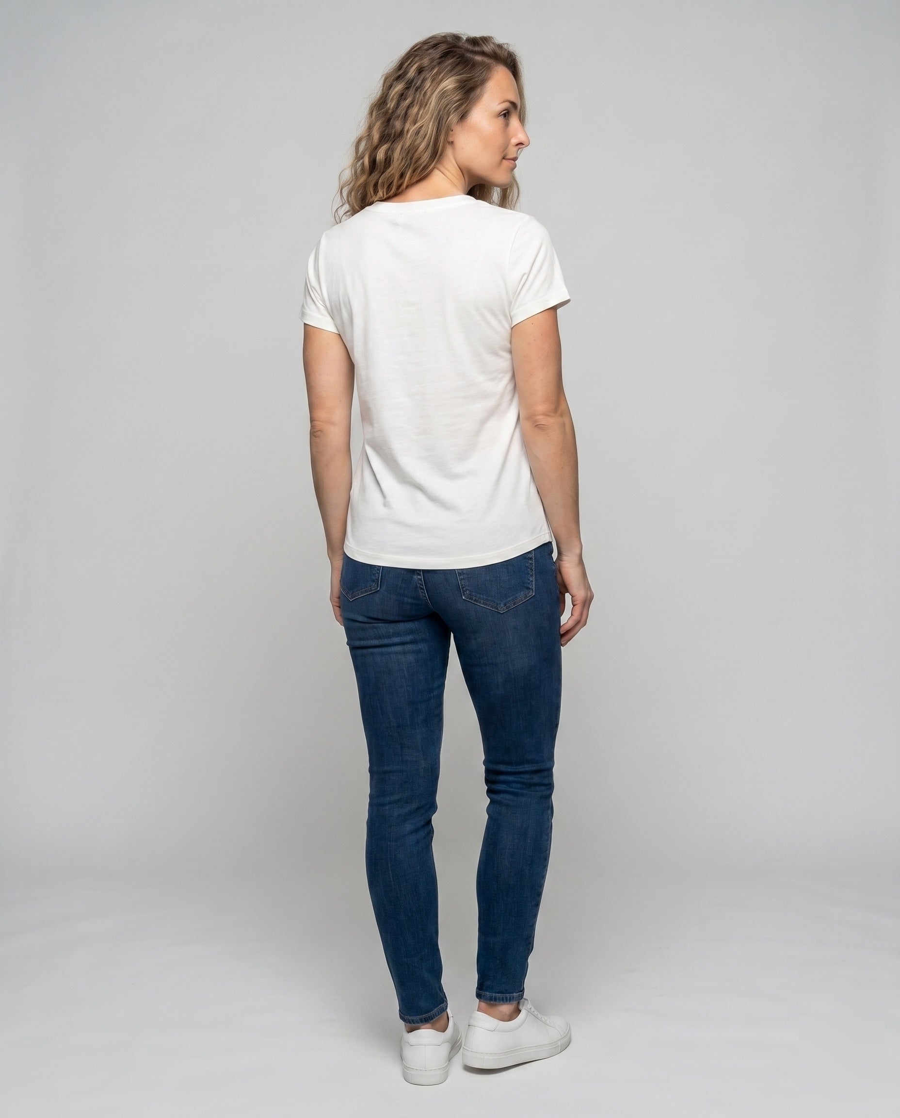Women's T-Shirt with Floral Lace Insert and V-Neck - Back View