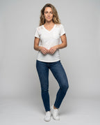 Women's T-Shirt with Floral Lace Insert and V-Neck - Front View