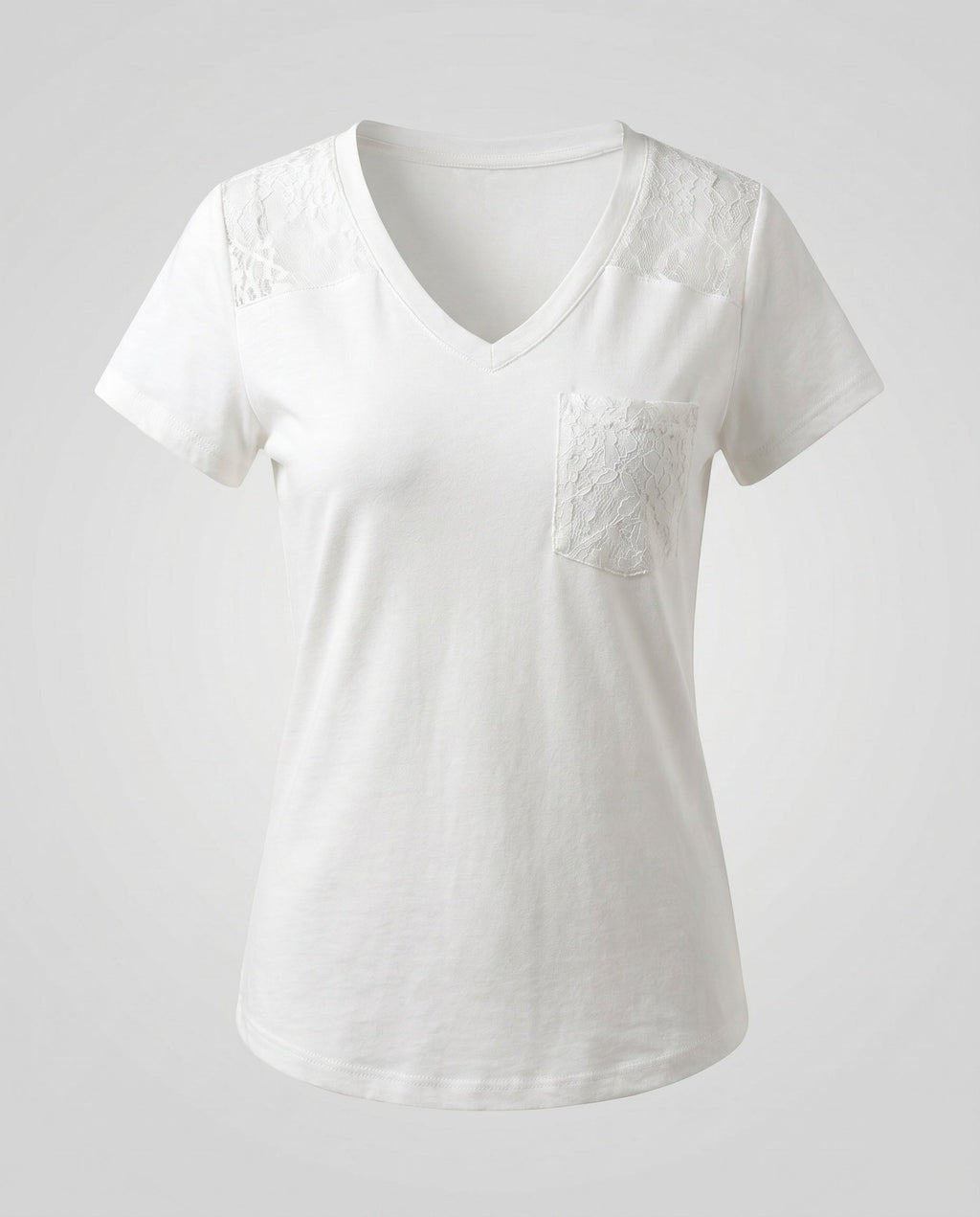 Women's T-Shirt with Floral Lace Insert and V-Neck