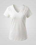 Women's T-Shirt with Floral Lace Insert and V-Neck
