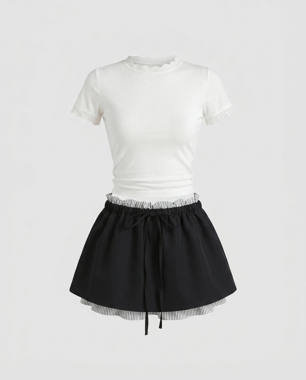 Women's T-Shirt and Skirt Set with Sophisticated Ruffle Details