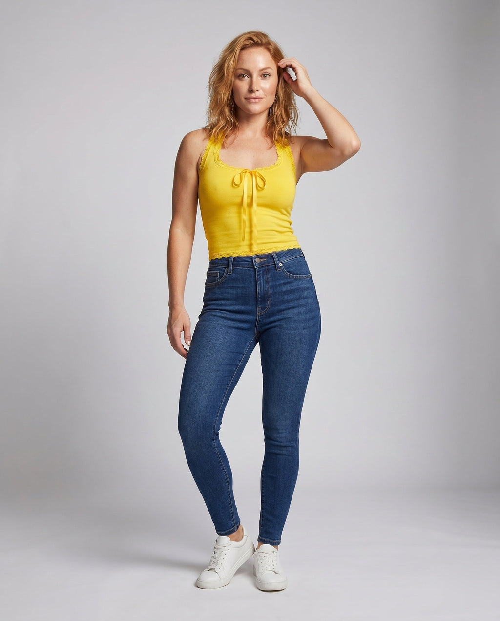 Women's Tops with Lace Details and Playful Knot - Front View