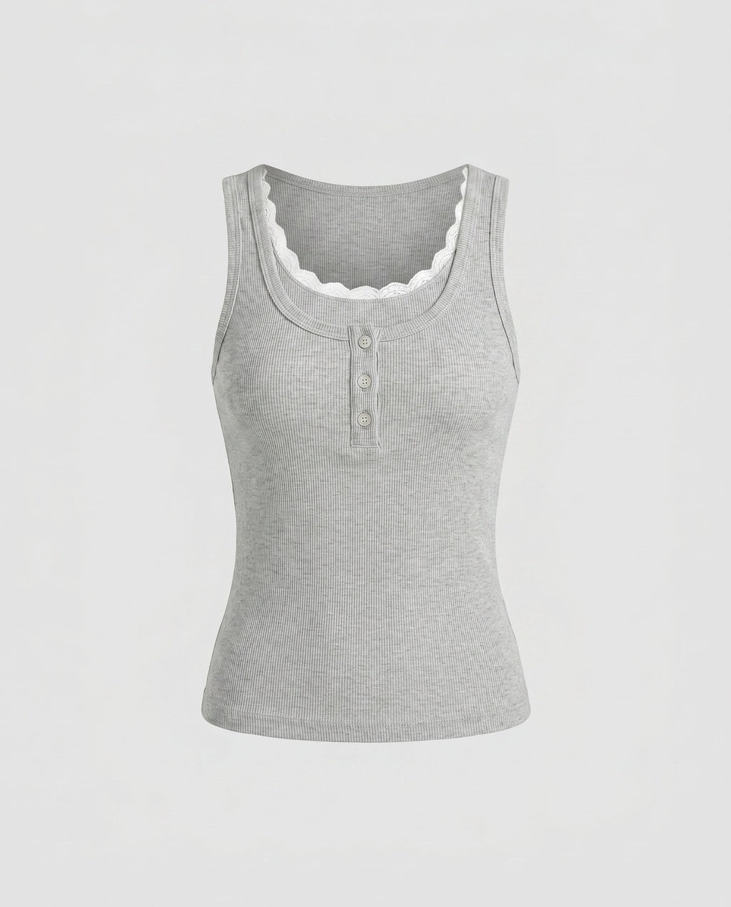 Women's Tank Top with Decorative Lace Trim and Button Placket