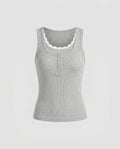 Women's Tank Top with Decorative Lace Trim and Button Placket