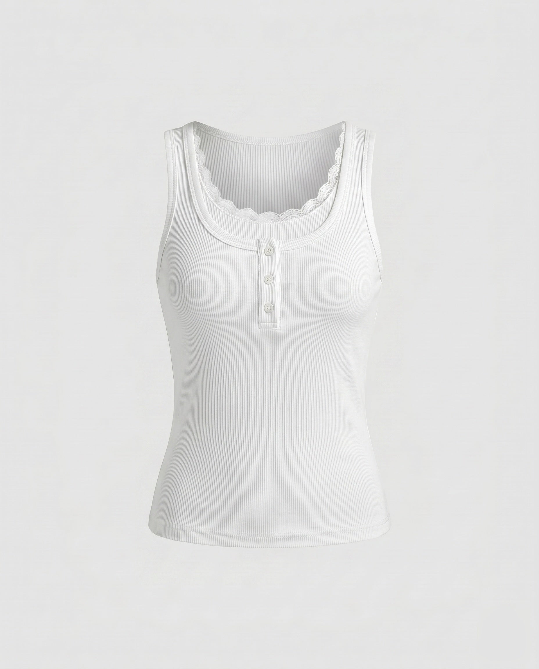 Women's Tank Top with Decorative Lace Trim and Button Placket