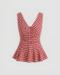 Women's V-Neck Blouse Shirt with Wide Hem and Button Details