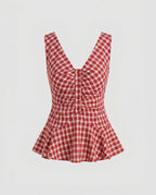 Women's V-Neck Blouse Shirt with Wide Hem and Button Details