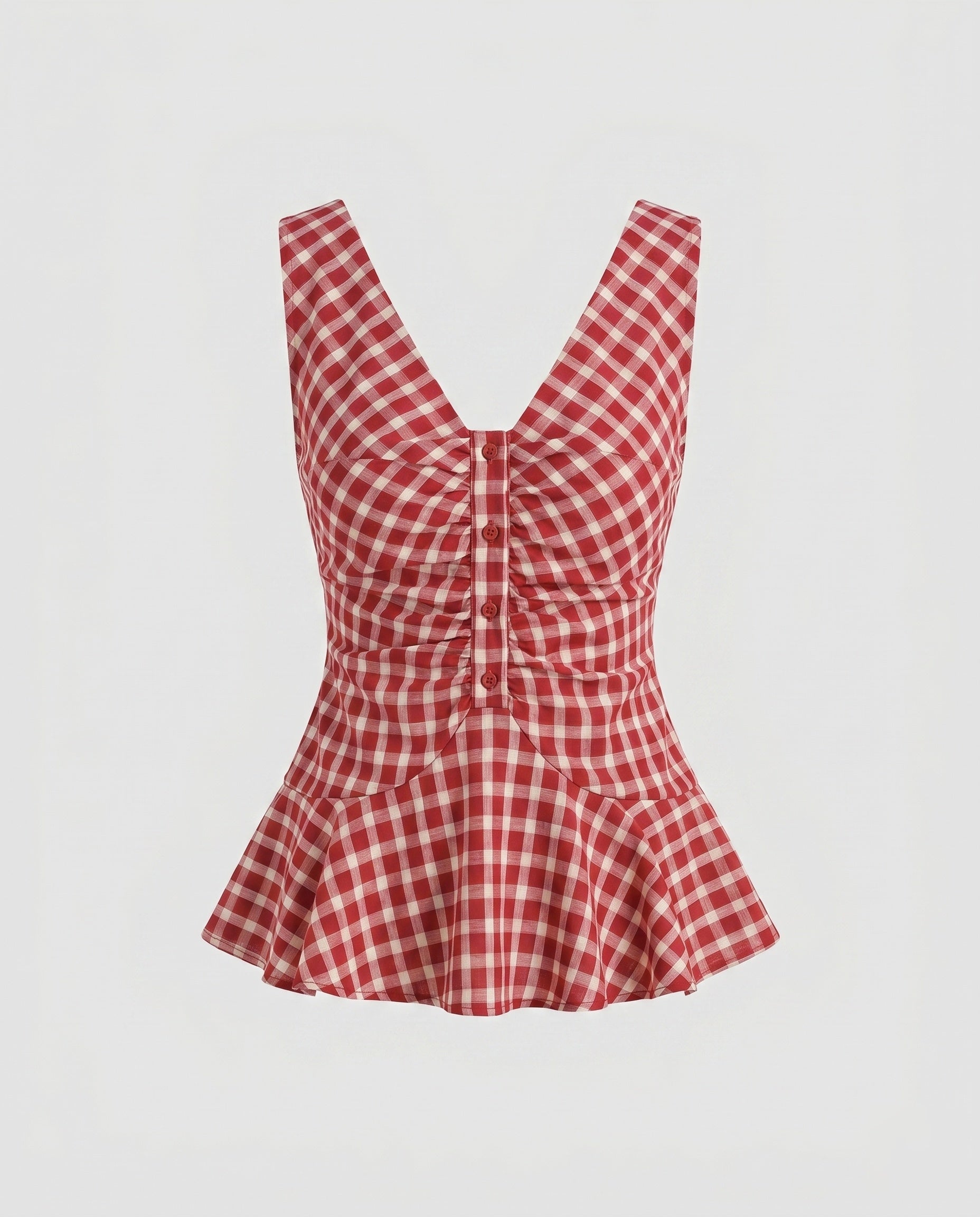 Women's V-Neck Blouse Shirt with Wide Hem and Button Details