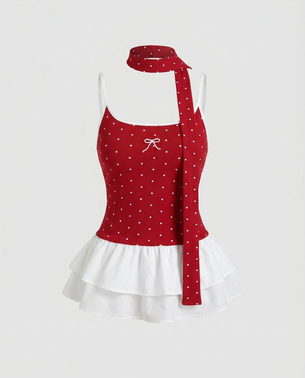 Women's Playful Top with Flowing Skirt Part and Tie