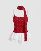 Women's Playful Top with Flowing Skirt Part and Tie