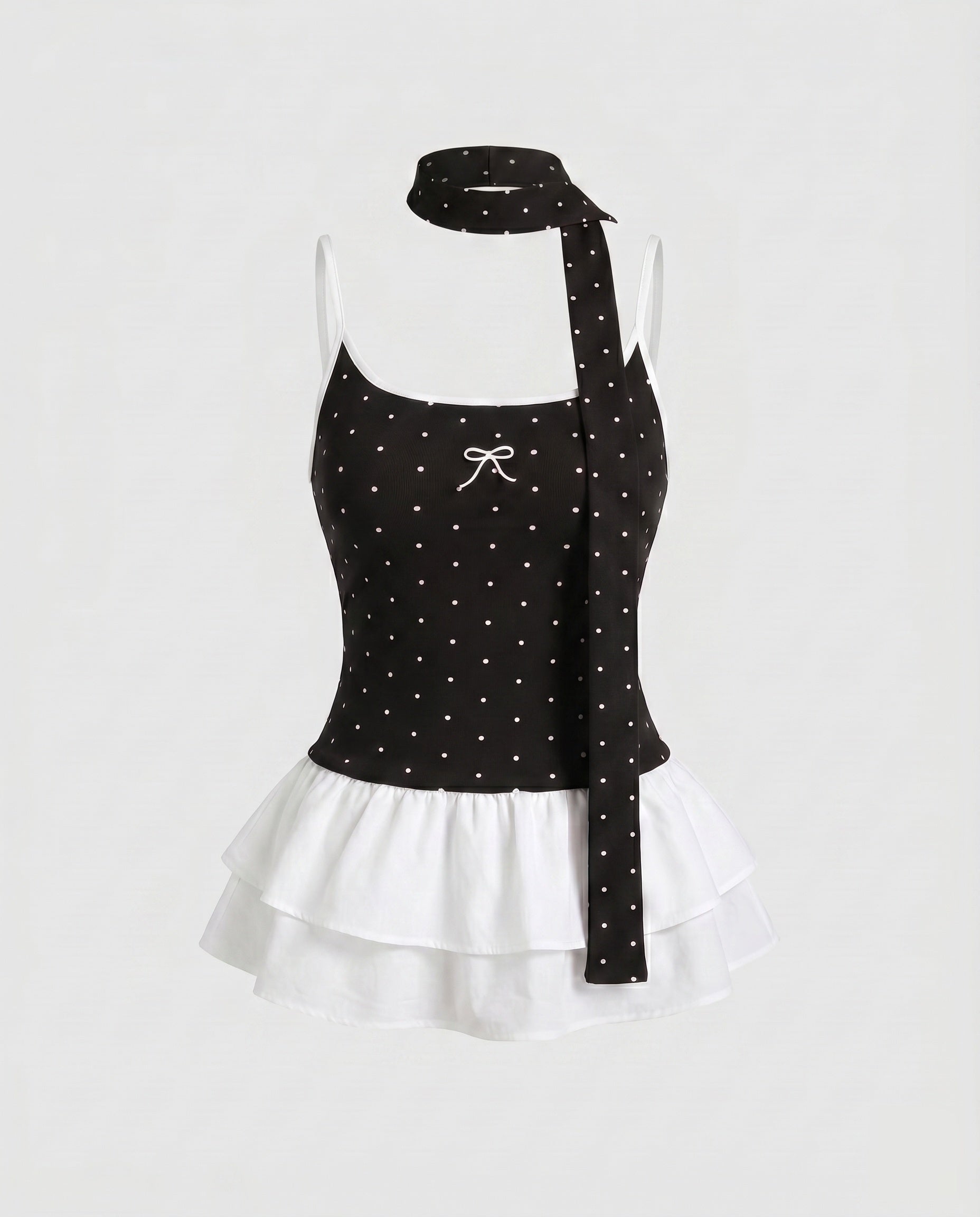 Women's Playful Top with Flowing Skirt Part and Tie