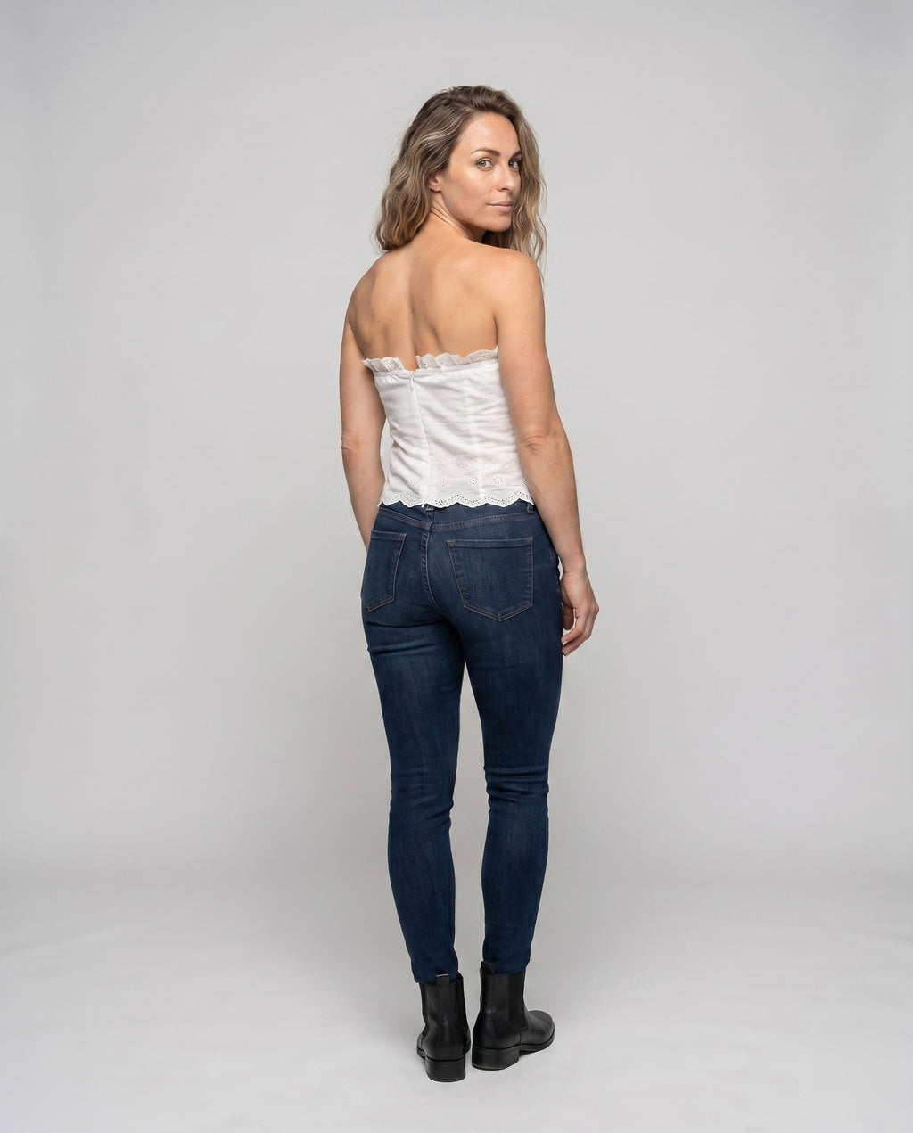 Women's Wrap Top with Playful Ruffle Design and Delicate Lace Accents - Back View