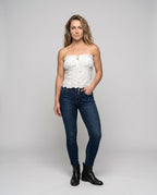 Women's Wrap Top with Playful Ruffle Design and Delicate Lace Accents - Front View