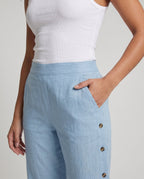 Women's Comfortable Summer Pants with Side Button Details - Close-Up Detail