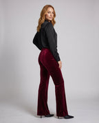 Women's Elegant Velvet Pants with High Waist and Wide Flared Leg - Front View