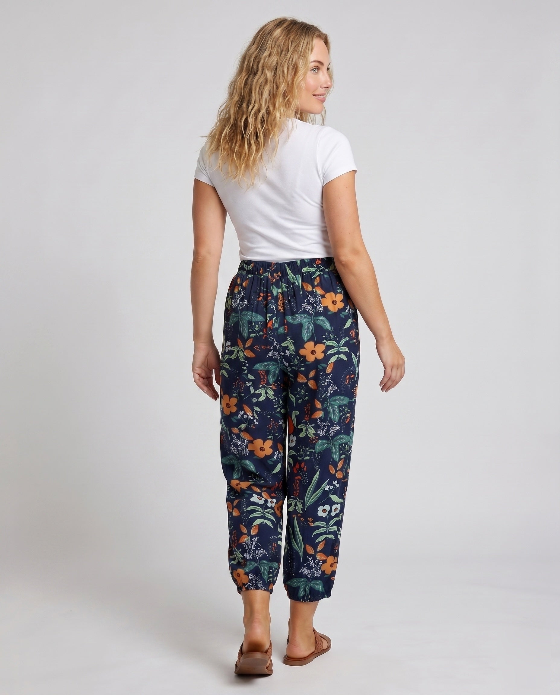 Women's Casual and Comfortable Hippie Pants with Floral Print - Back View