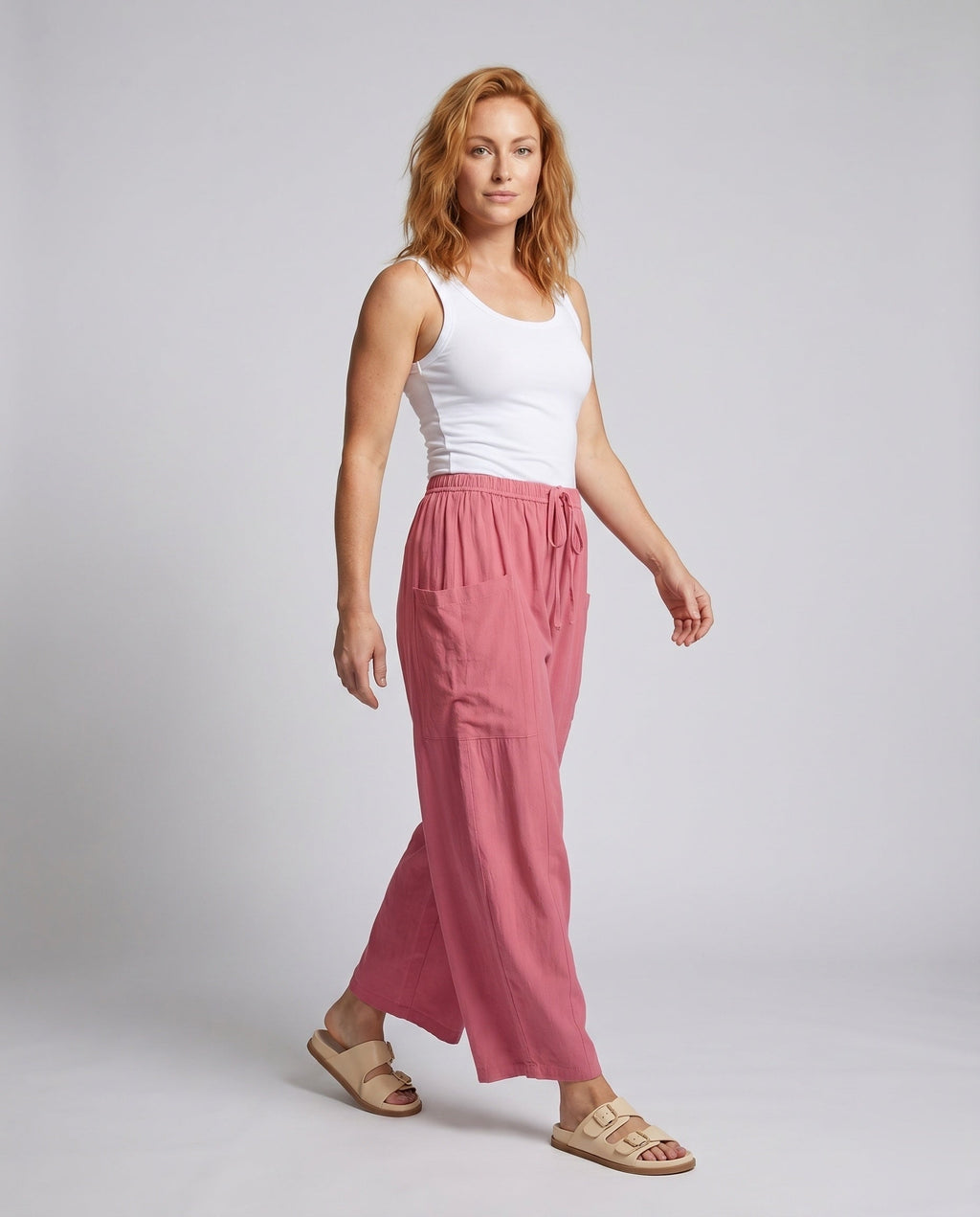 Women's Airy and Comfortable Harem Pants with Practical Pockets - Front View