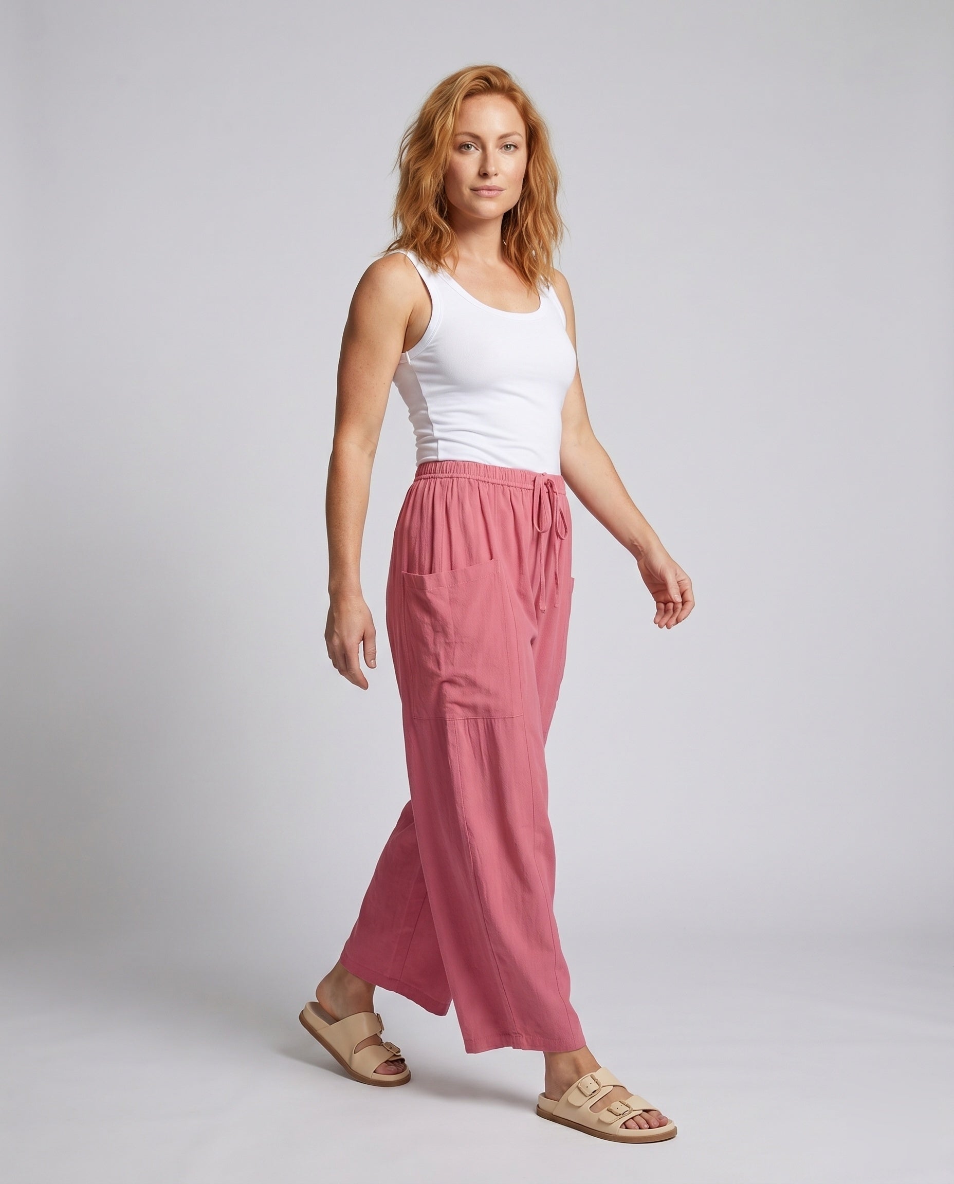 Women's Airy and Comfortable Harem Pants with Practical Pockets - Front View