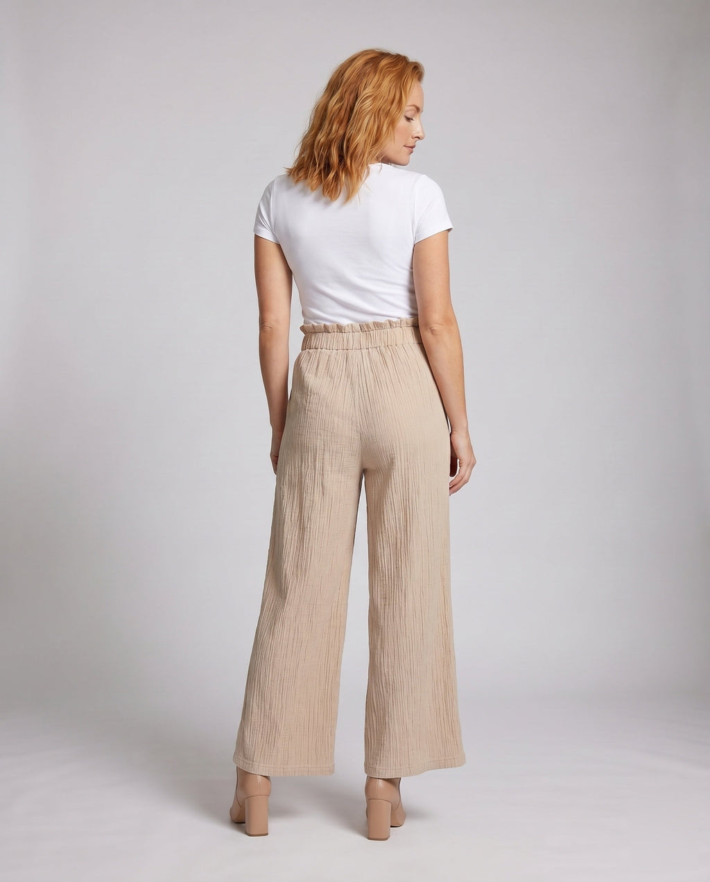 Women's Fashionable Wide Harem Pants with Elastic Waistband - Back View