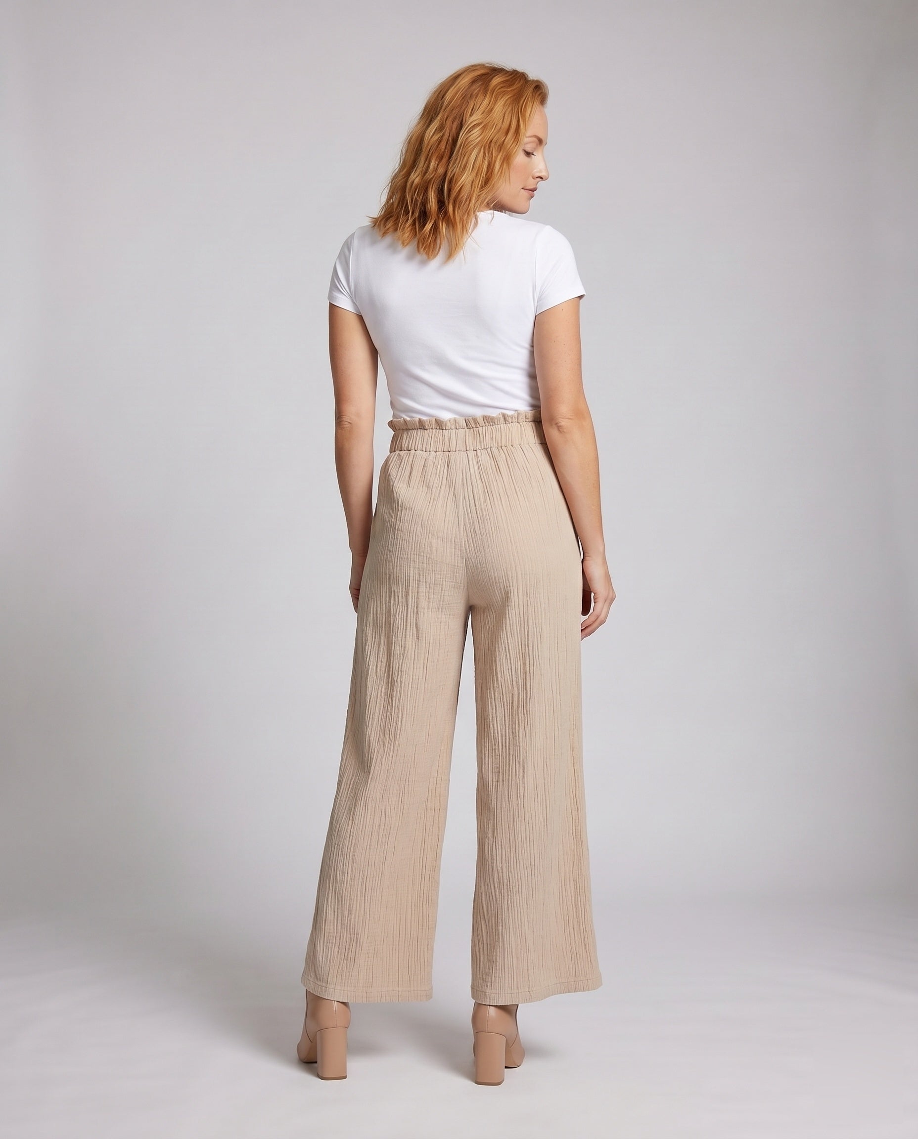 Women's Fashionable Wide Harem Pants with Elastic Waistband - Back View
