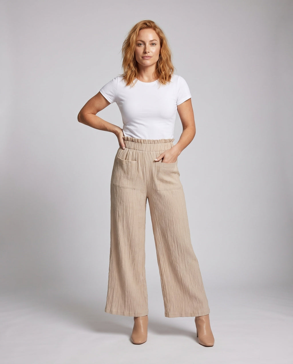 Women's Fashionable Wide Harem Pants with Elastic Waistband - Front View