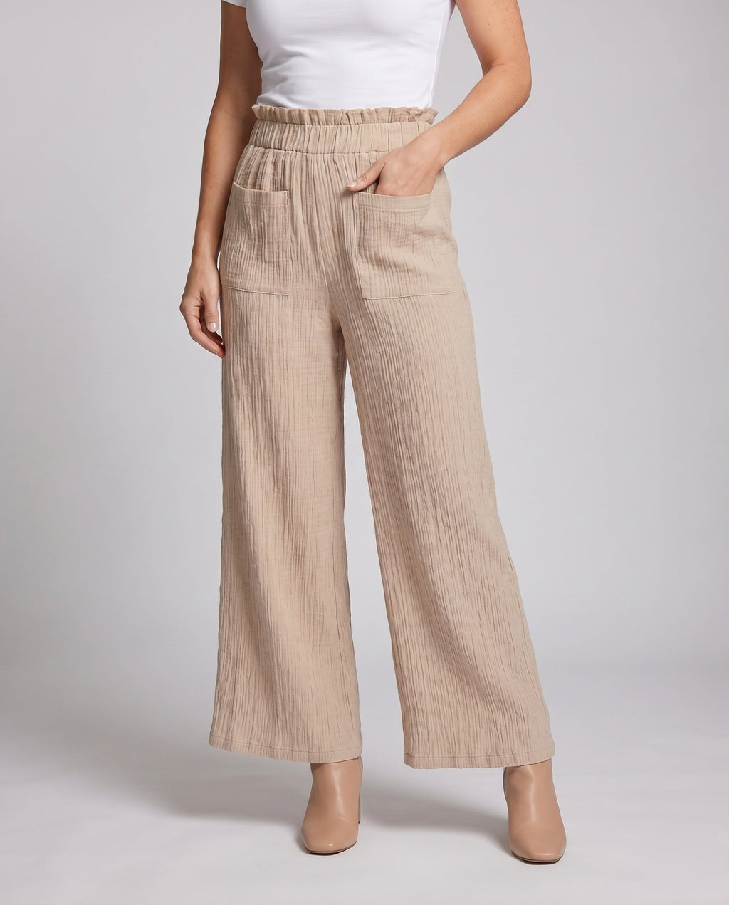 Women's Fashionable Wide Harem Pants with Elastic Waistband - Lower Body View