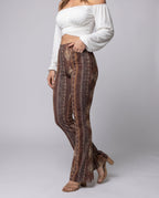 Women's Flare Pants with Ornate Patterns and High Waistband - Lower Body View