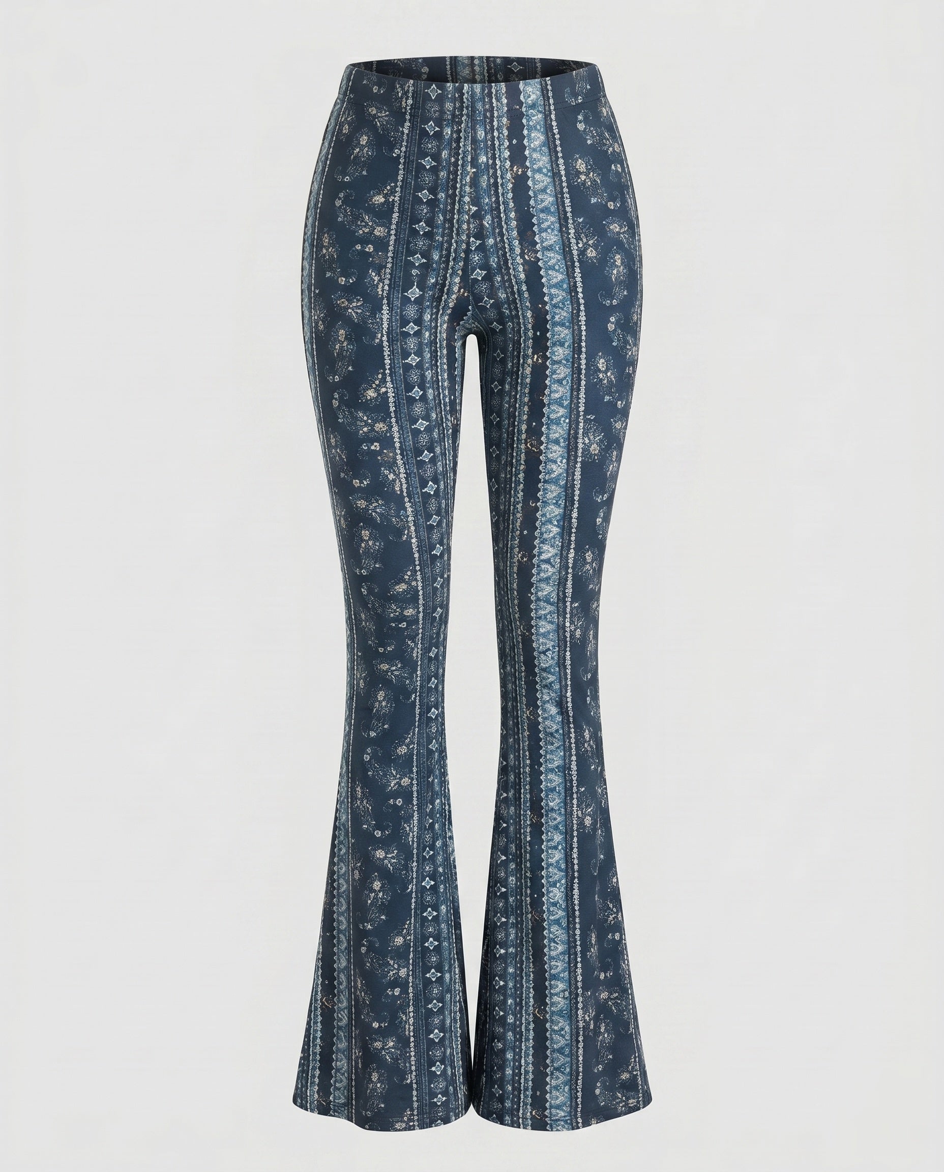 Women's Flare Pants with Ornate Patterns and High Waistband