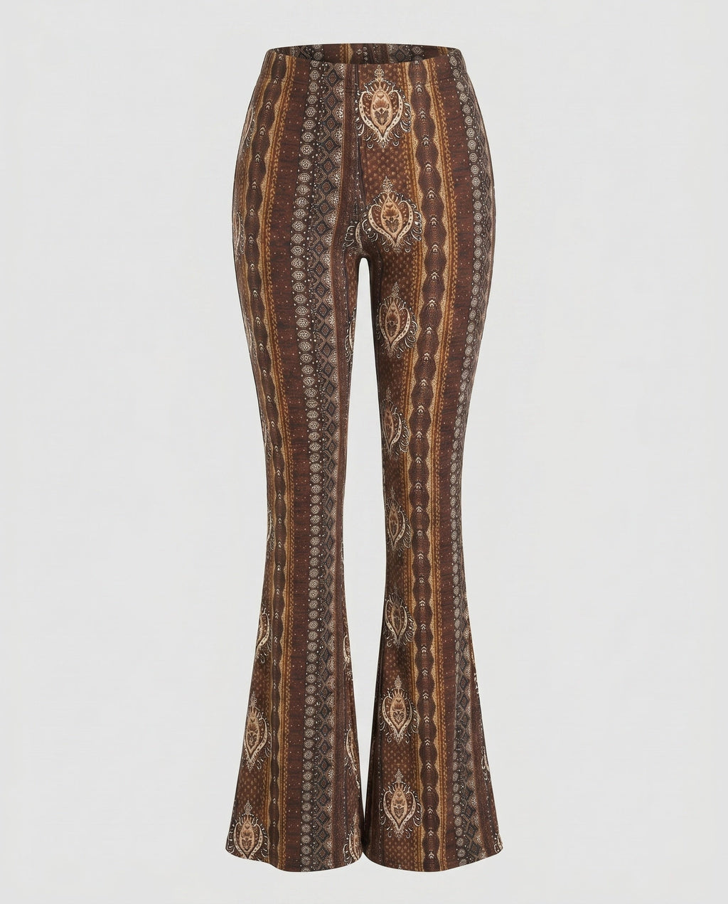 Women's Flare Pants with Ornate Patterns and High Waistband