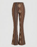 Women's Flare Pants with Ornate Patterns and High Waistband