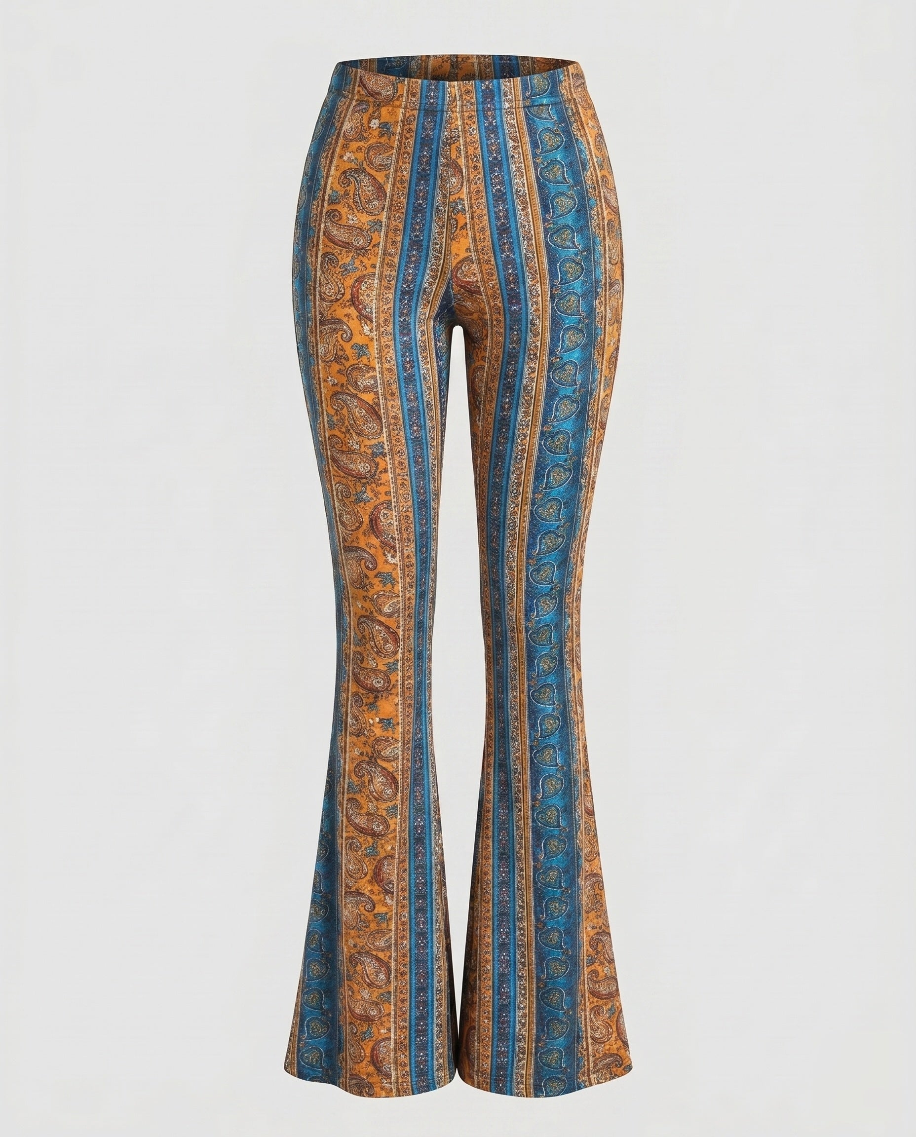 Women's Flare Pants with Ornate Patterns and High Waistband