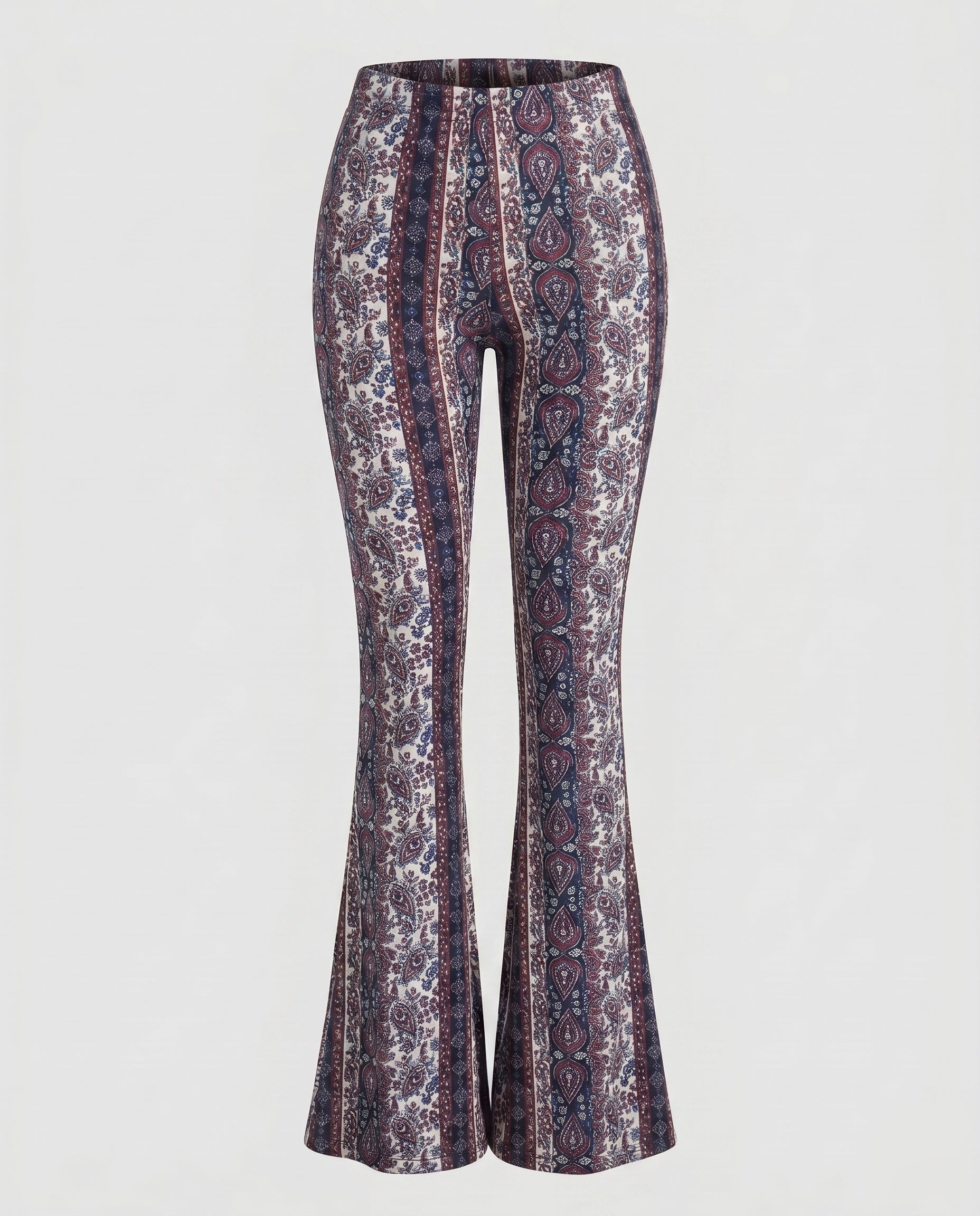 Women's Flare Pants with Ornate Patterns and High Waistband