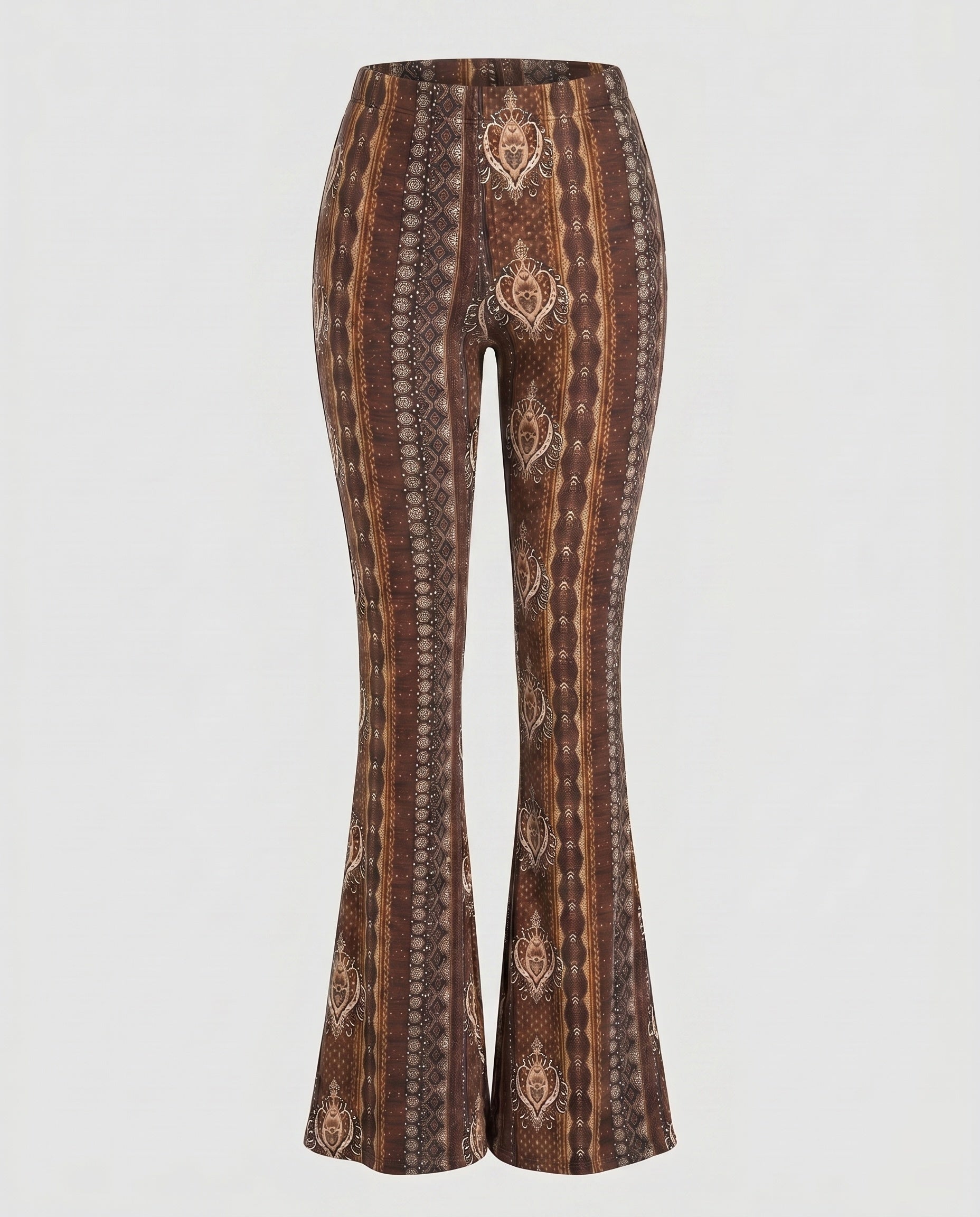 Women's Flare Pants with Ornate Patterns and High Waistband