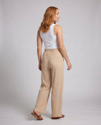 Women's Wide Pleated Trousers with Elastic Waistband, Striped Design - Back View