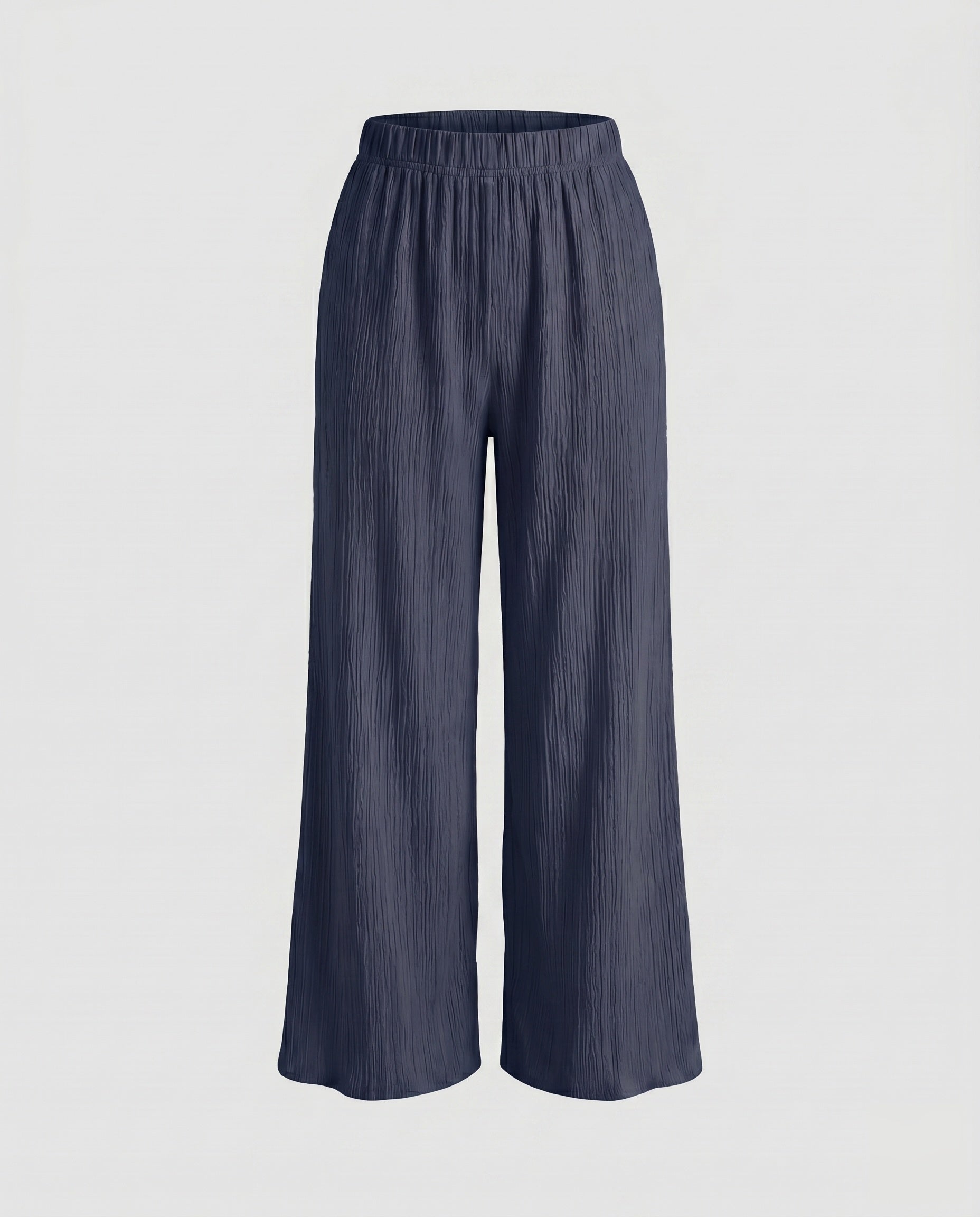 Women's Wide Pleated Trousers with Elastic Waistband, Striped Design
